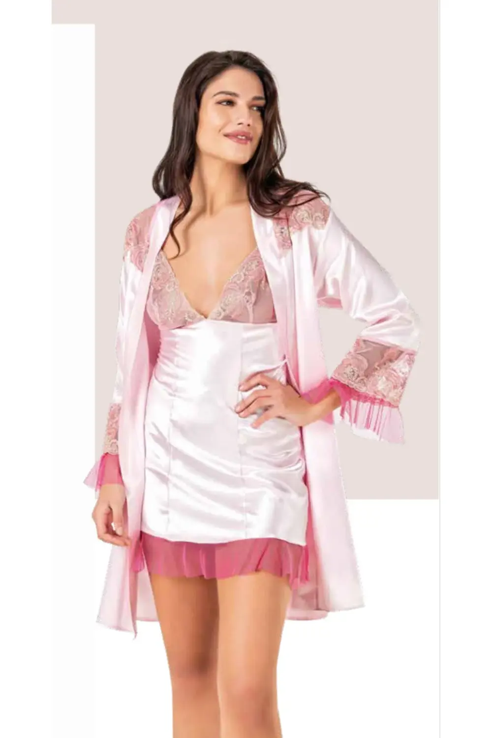 İç Giyim MOONGİRL Saten Kısa İkili Gecelik Takım