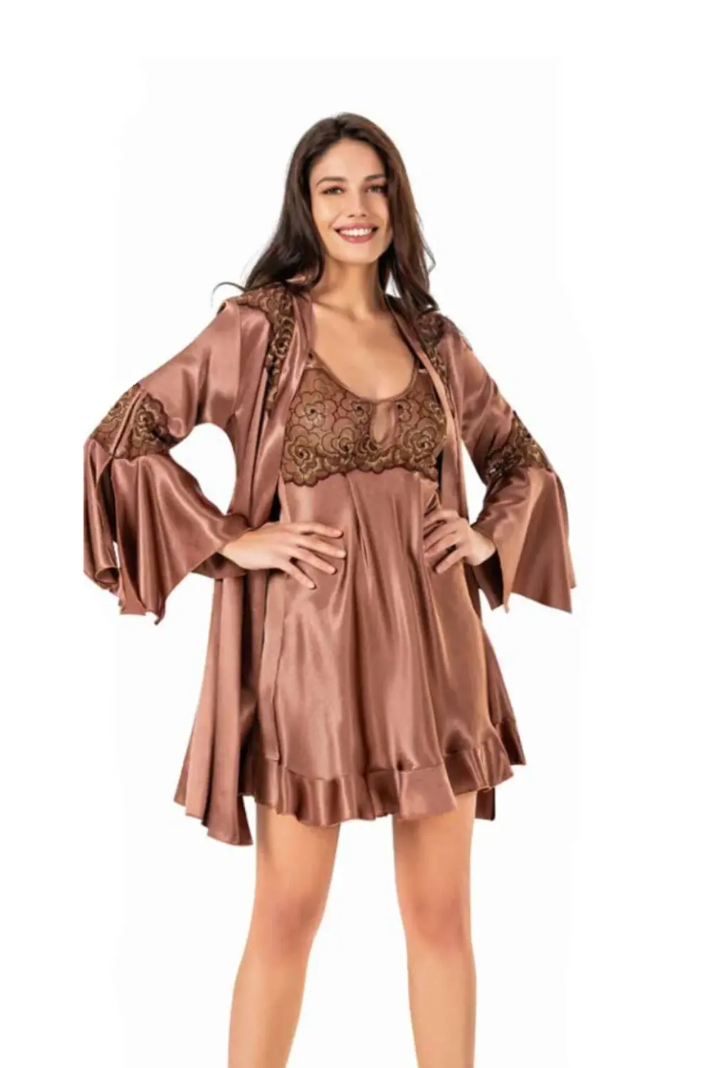 İç Giyim MOONGİRL Saten Kısa İkili Gecelik Takım