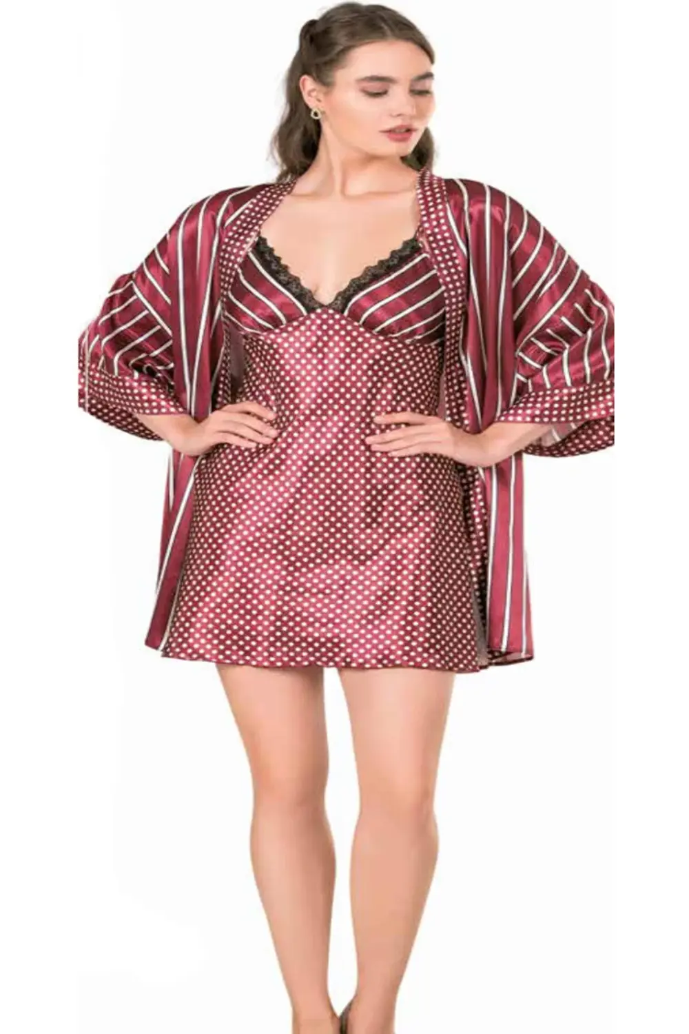 İç Giyim MOONGİRL Saten Kısa İkili Gecelik Takım