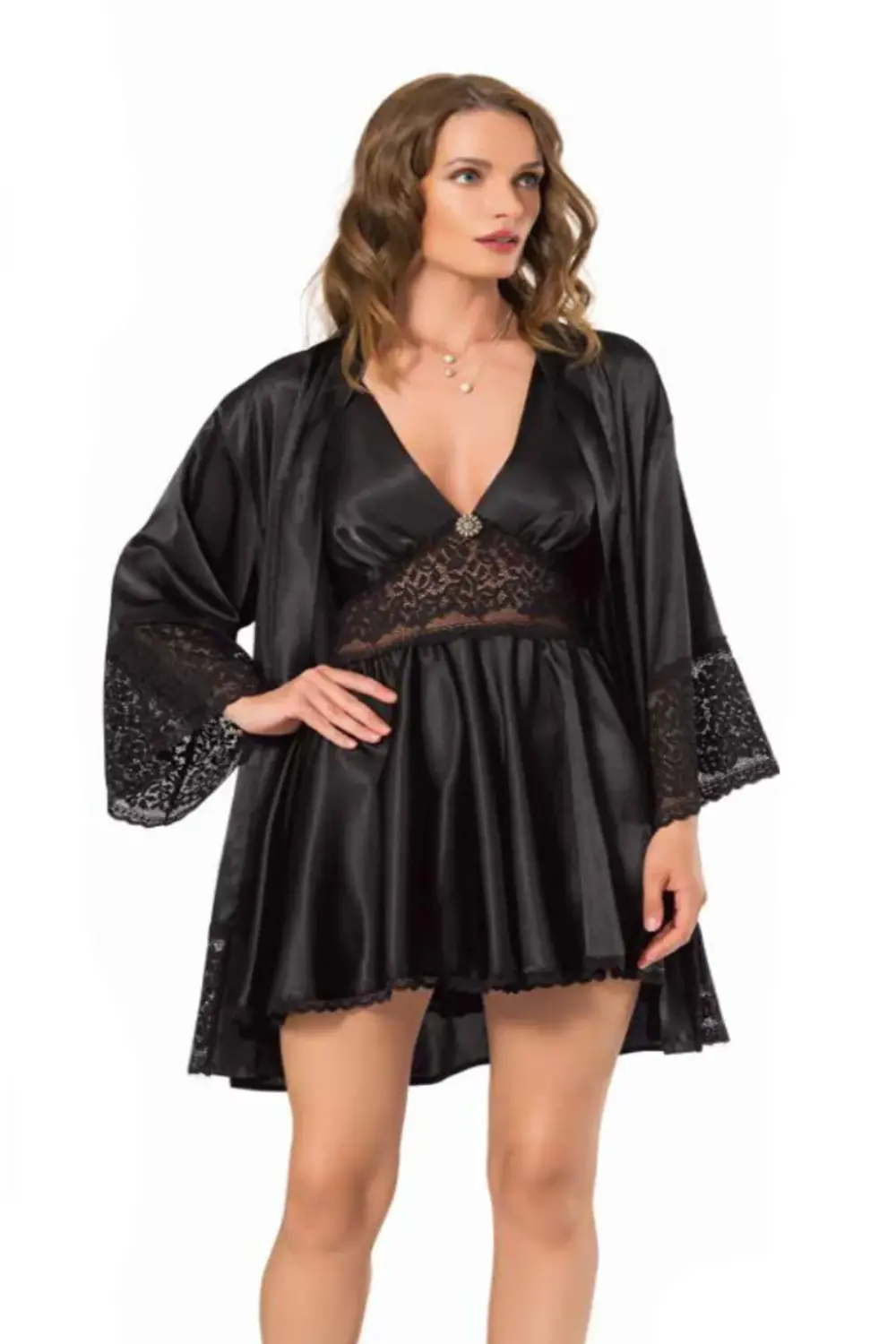 İç Giyim MOONGİRL Saten Kısa İkili Gecelik Takım