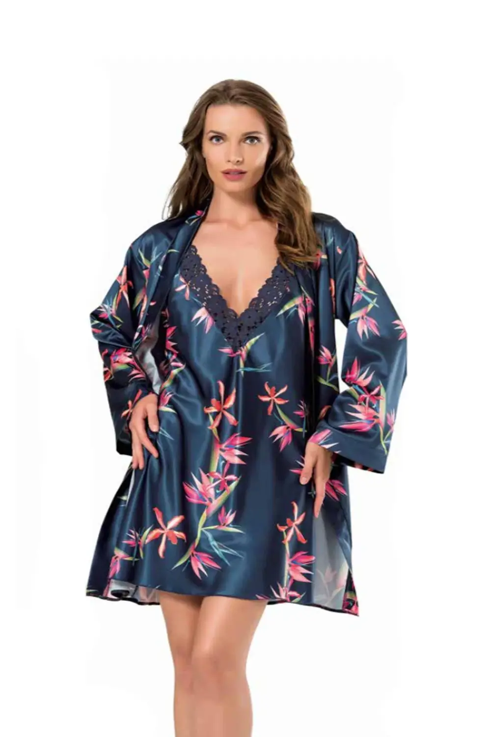 İç Giyim MOONGİRL Saten Kısa İkili Gecelik Takım