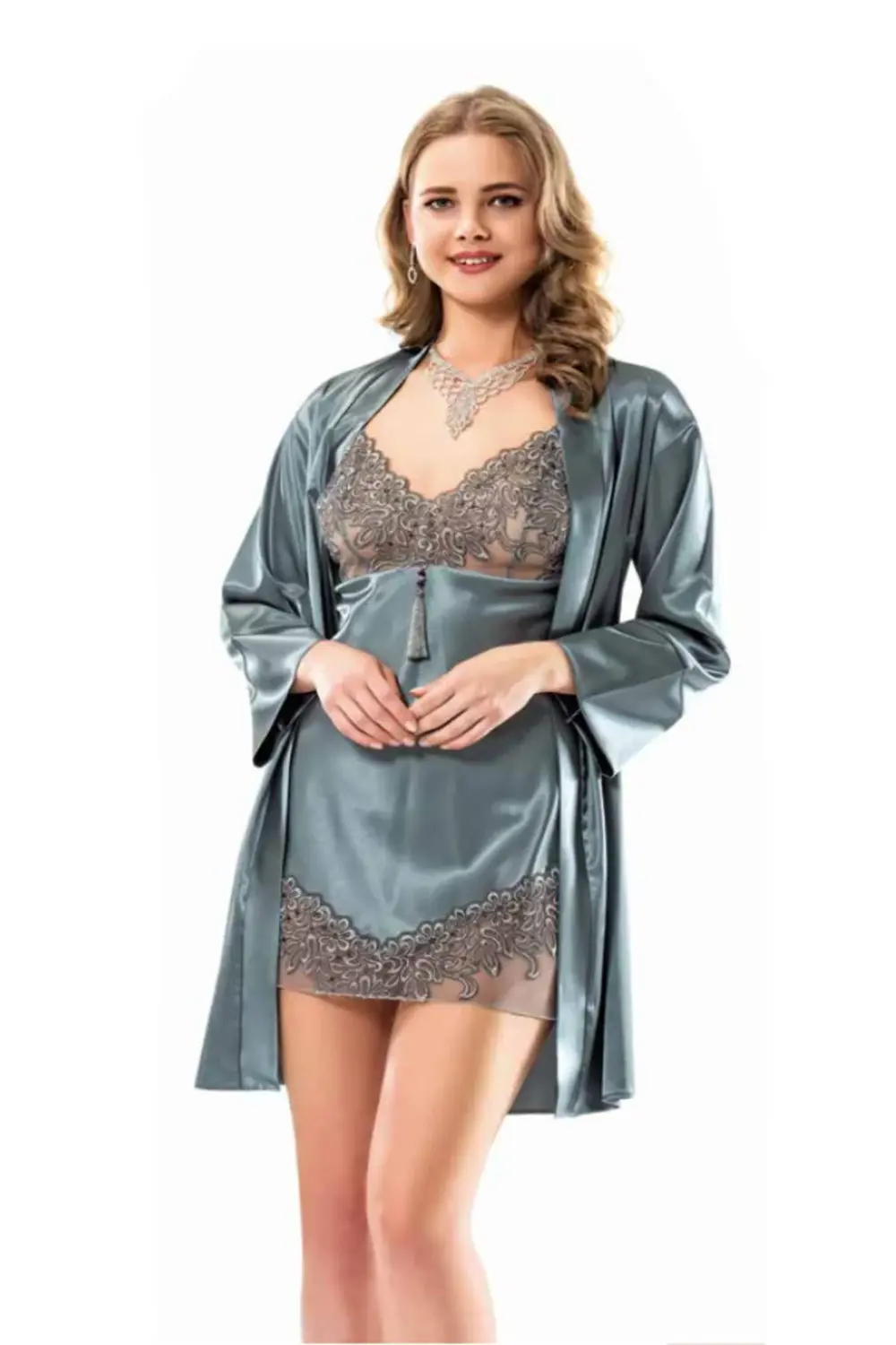 İç Giyim MOONGİRL Saten Kısa İkili Gecelik Takım