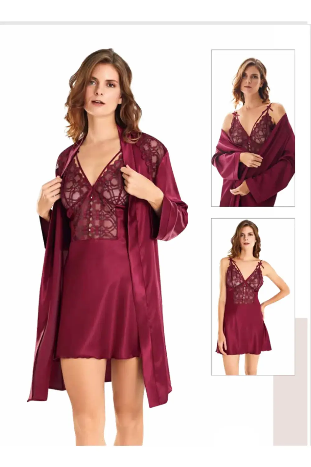 İç Giyim MOONGİRL Saten Kısa İkili Gecelik Takım