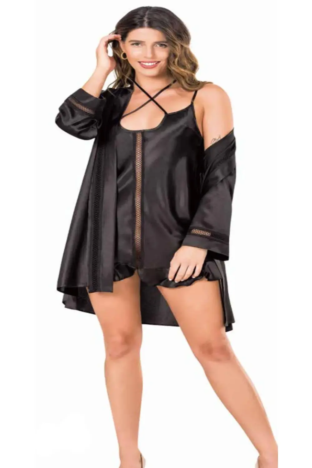 İç Giyim MOONGİRL Saten Kısa İkili Gecelik Takım