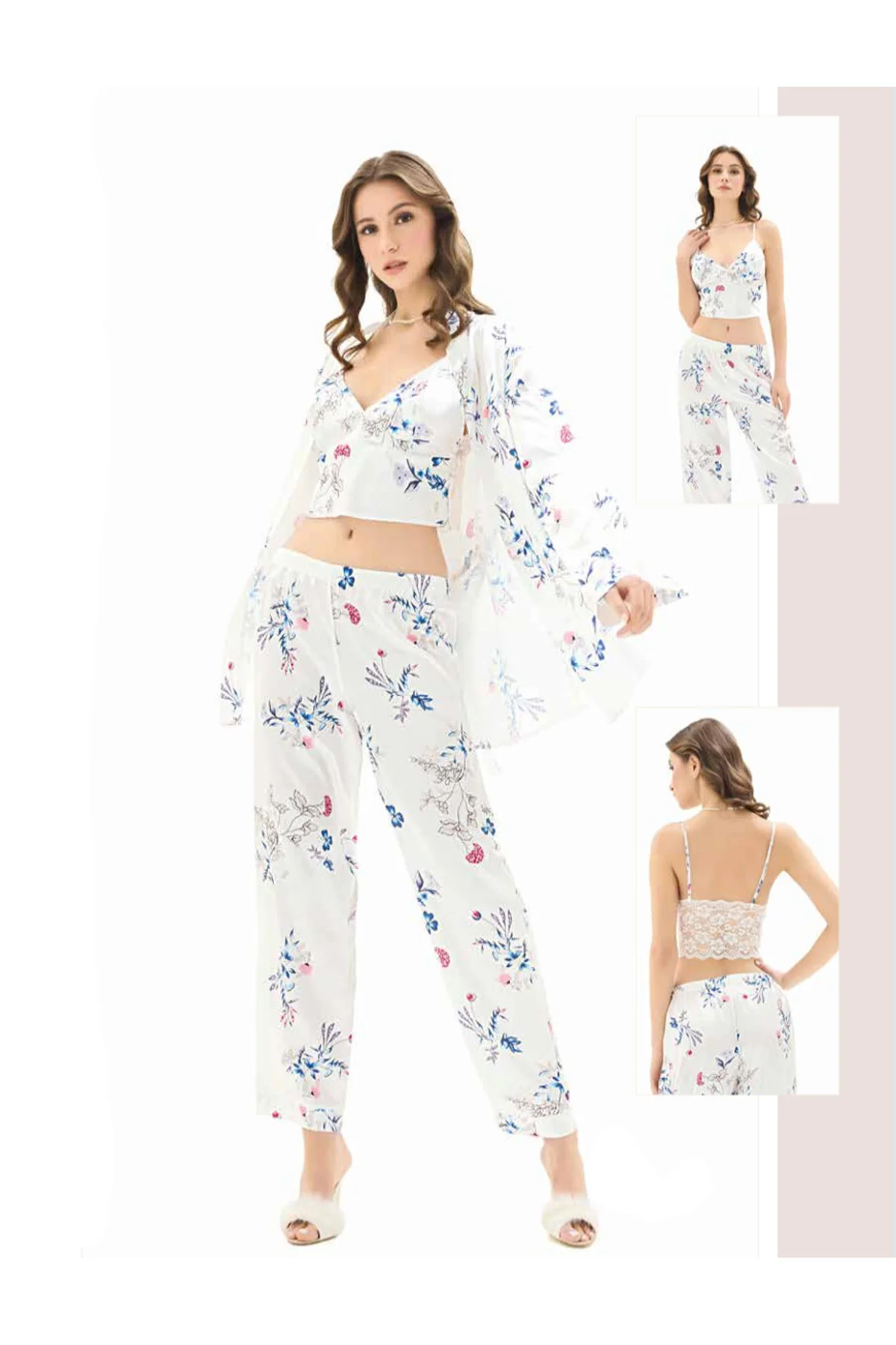 İç Giyim MOONGİRL Üçlü Saten Pijama Takımları