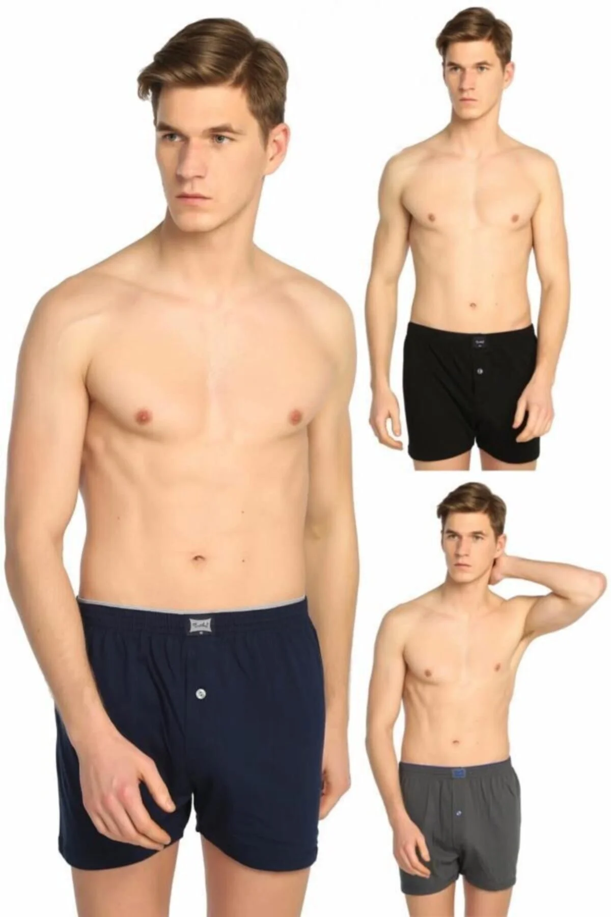 Iç Giyim Pamuklu Penye Düğmeli Erkek Boxer 6 Lı Paket