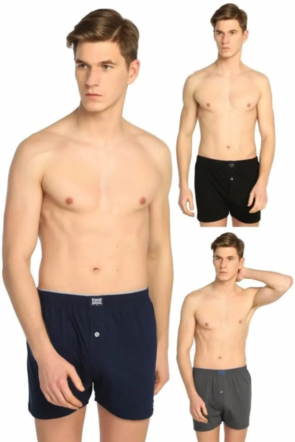 Iç Giyim Pamuklu Penye Düğmeli Erkek Boxer 6 Lı Paket
