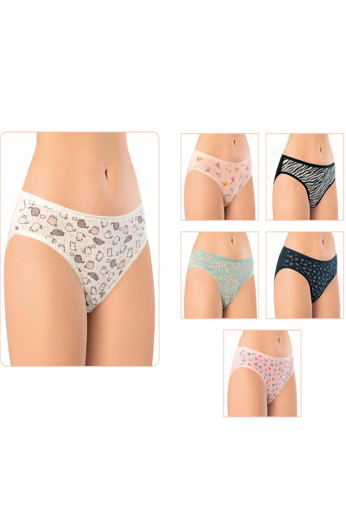 İç Giyim PENYE ELASTAN BASKILI BİKİNİ SLİP KÜLOT   6'LI PAKET