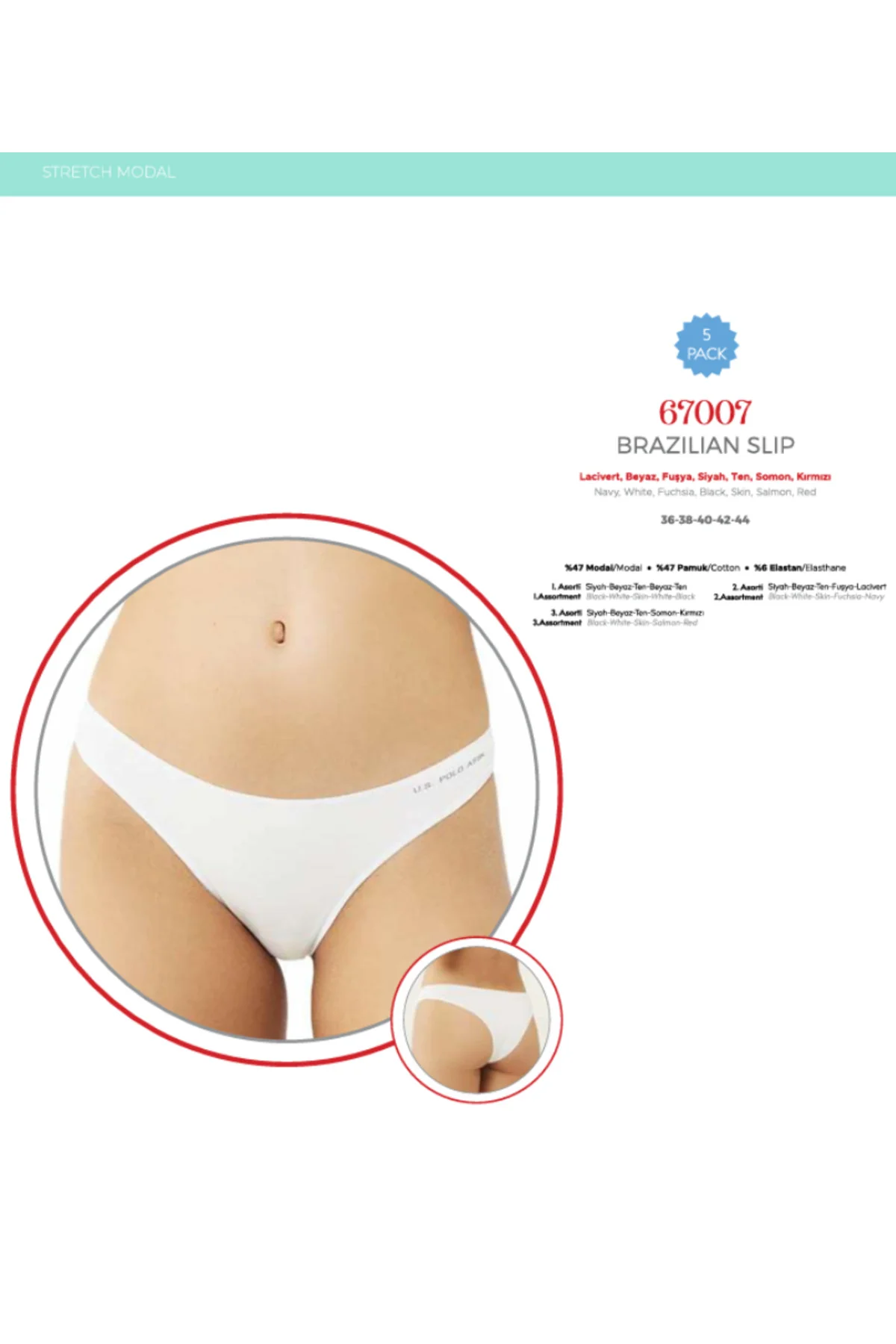 İç Giyim US.POLO.ASS. 5'li Paket Modal Brazilian Slip Külot