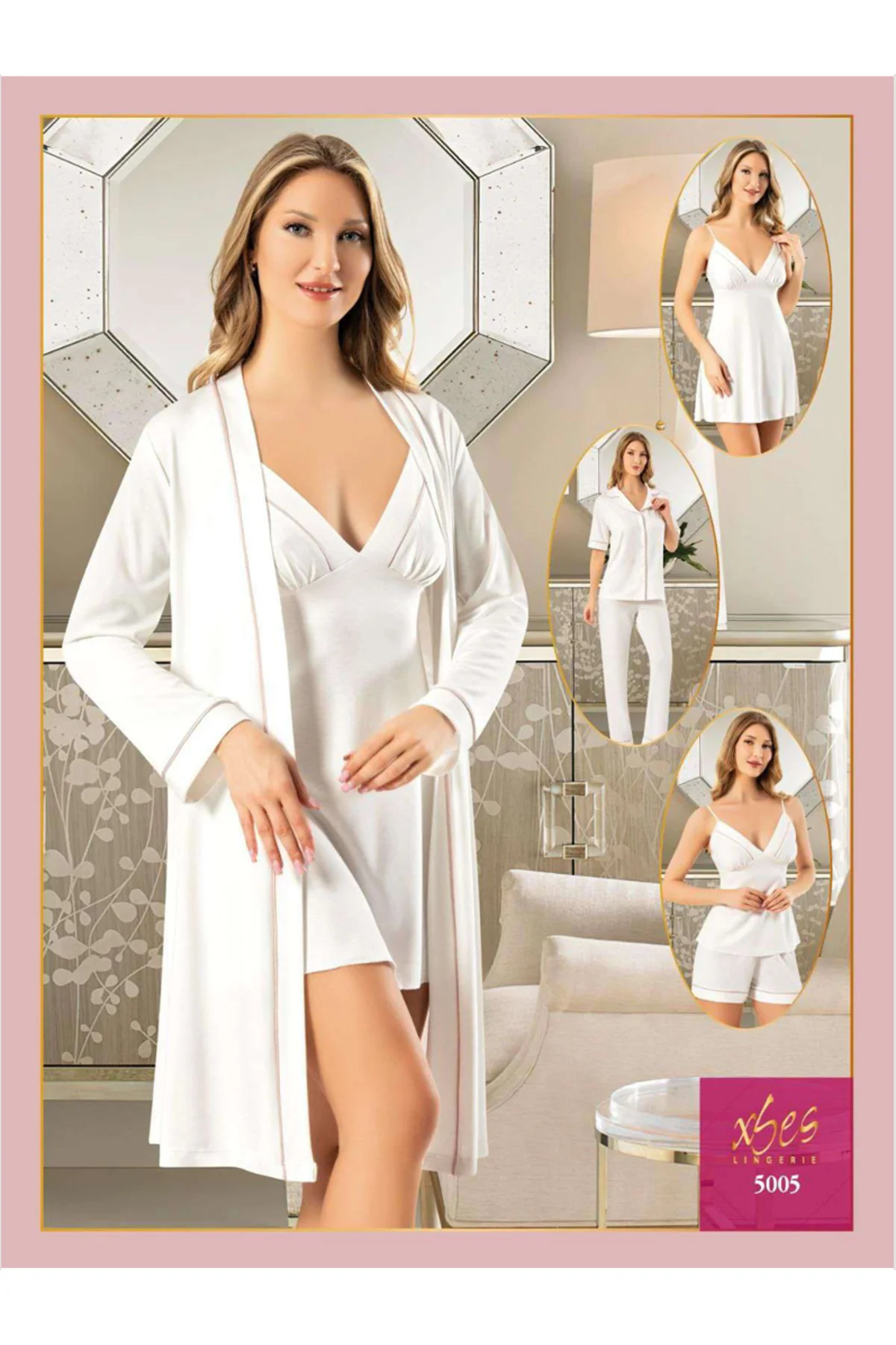 İç Giyim X-SES 6'LI ÇEYİZLİK GECELİK SABAHLIK PİJAMA TAKIMI SET