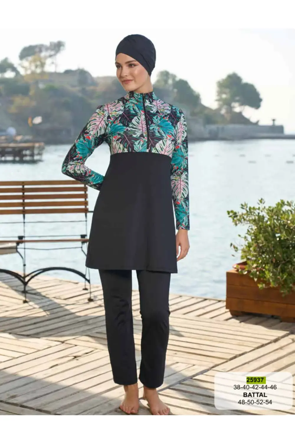 İç Giyim Yarım Fermuarlı Balıkçı Yaka Uzun Kol Tesettür Mayo Büy