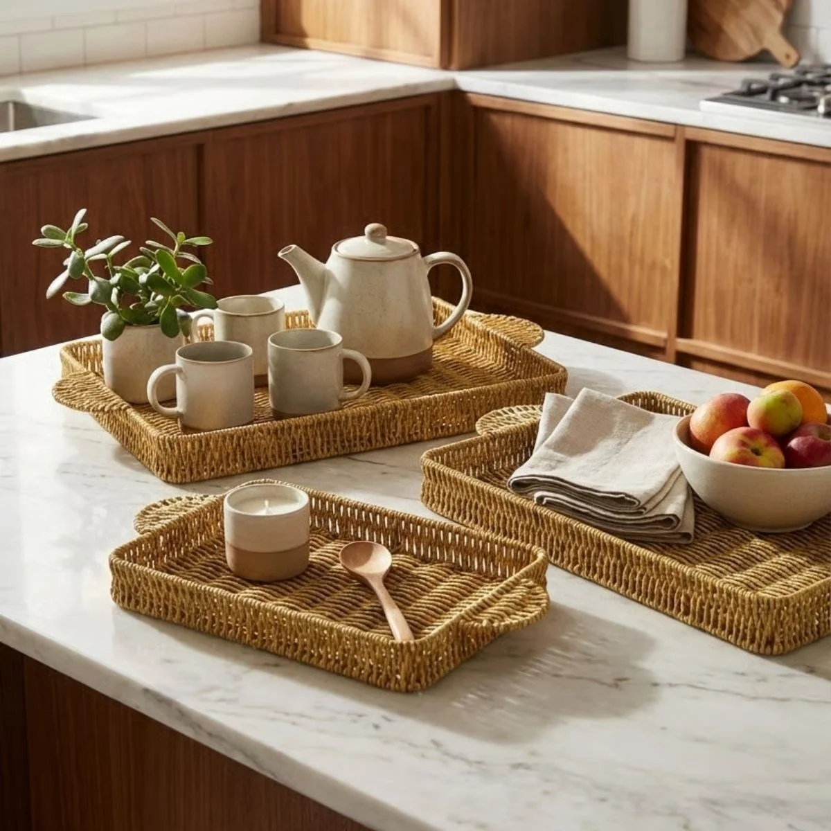 İç İçe Geçebilen 3’lü Dikdörtgen Plastik Rattan Tepsi Seti–hasır Görünümlü Çok Amaçlı Servis Ve Sunum Tepsileri Bx40 Fiyatı, Yorumları ve Özellikleri