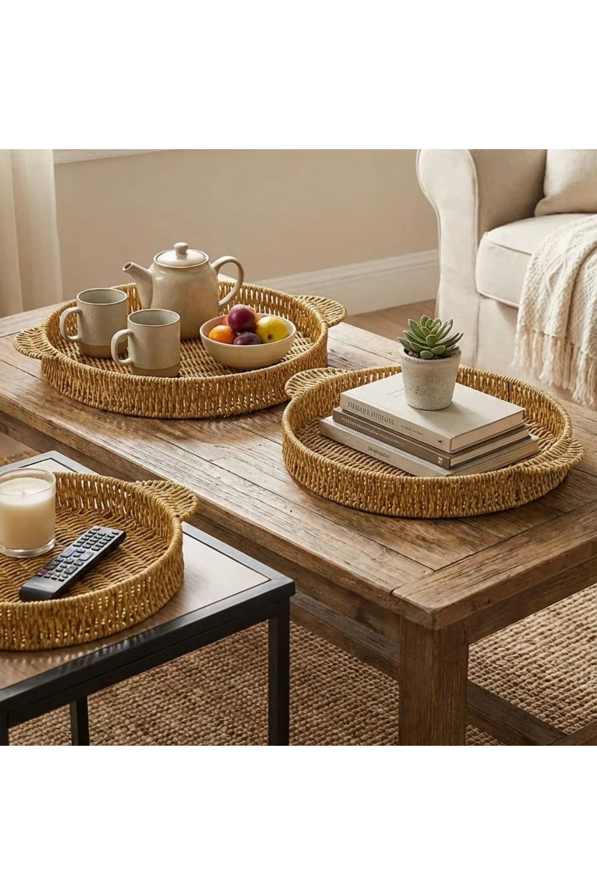 İç İçe Geçebilen 3’lü Yuvarlak Plastik Rattan Tepsi Seti–Hasır Görünümlü Çok Amaçlı Servis ve Sunum İç İçe Geçebilen 3’lü Yuvarlak Plastik Rattan Tepsi Seti–Hasır Görünümlü Çok Amaçlı Servis ve Sunum