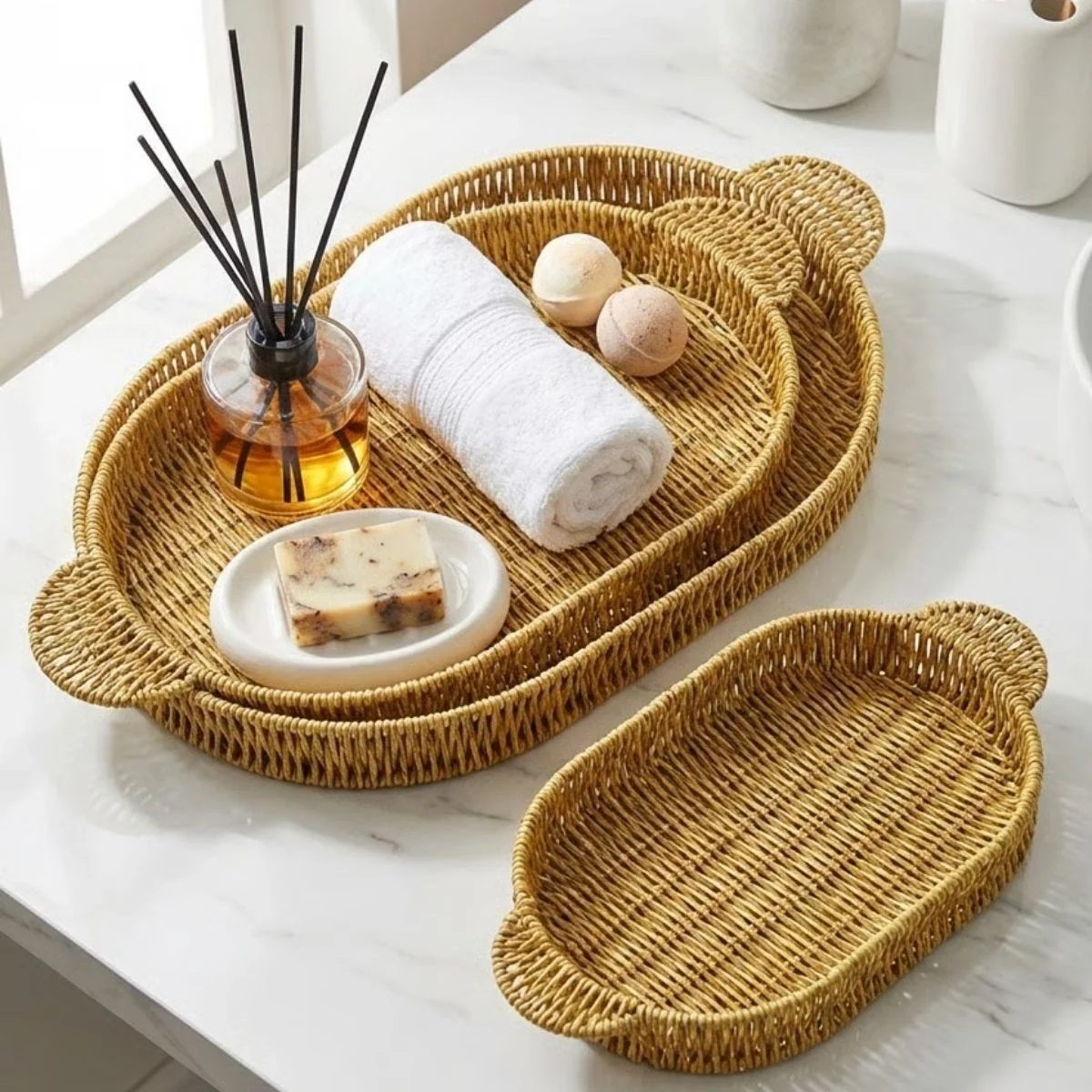 İç İçe Geçebilen 3’lü Oval plastik Rattan Tepsi Seti–hasır Görünümlü Çok Amaçlı Servis Ve Sunum Tepsileri Bx40 Fiyatı, Yorumları ve Özellikleri