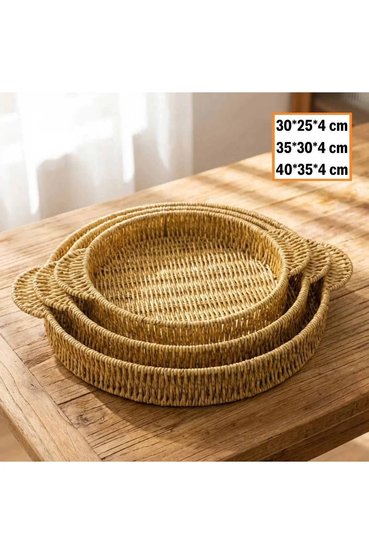 İç İçe Geçebilen 3’lü Yuvarlak Plastik Rattan Tepsi Seti–Hasır Görünümlü Çok Amaçlı Servis ve Sunum İç İçe Geçebilen 3’lü Yuvarlak Plastik Rattan Tepsi Seti–Hasır Görünümlü Çok Amaçlı Servis ve Sunum