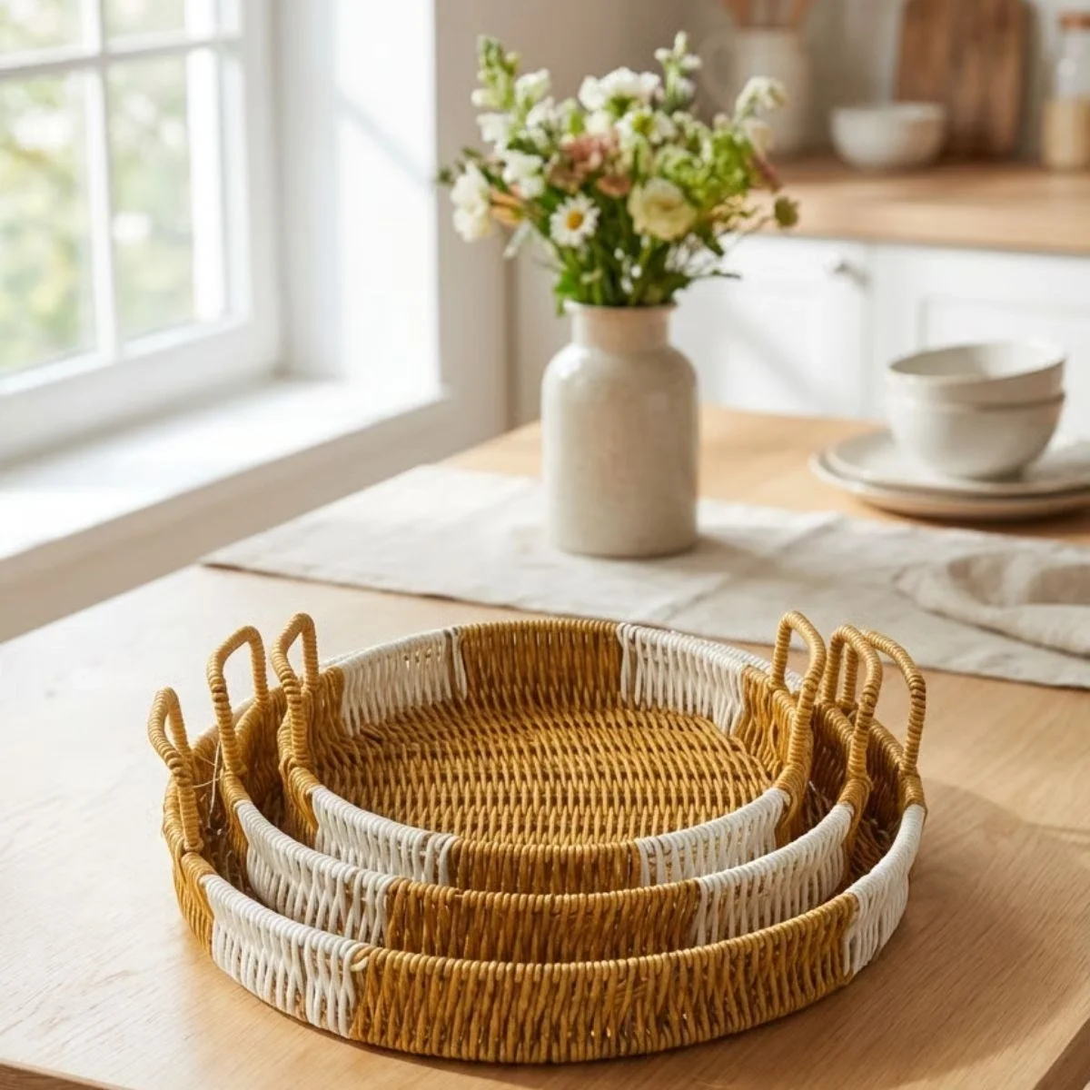 İç İçe Geçebilen 3’lü Yuvarlak Plastik Rattan Tepsi Seti–çift Renkli Hasır Görünümlü Çok Amaçlı Servis Ve Sunum Tepsileri Bx40 Fiyatı, Yorumları ve Özellikleri