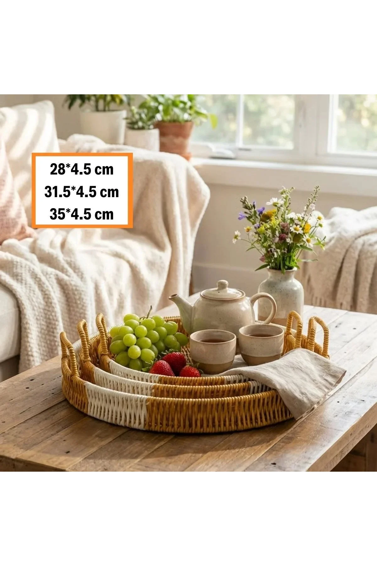 İç İçe Geçebilen 3’lü Yuvarlak Plastik Rattan Tepsi Seti–Çift Renkli Hasır Görünümlü Çok Amaçlı Serv İç İçe Geçebilen 3’lü Yuvarlak Plastik Rattan Tepsi Seti–Çift Renkli Hasır Görünümlü Çok Amaçlı Serv