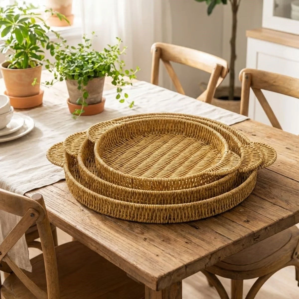 İç İçe Geçebilen 3’lü Yuvarlak Plastik Rattan Tepsi Seti–hasır Görünümlü Çok Amaçlı Servis Ve Sunum Tepsileri Bx40 Fiyatı, Yorumları ve Özellikleri