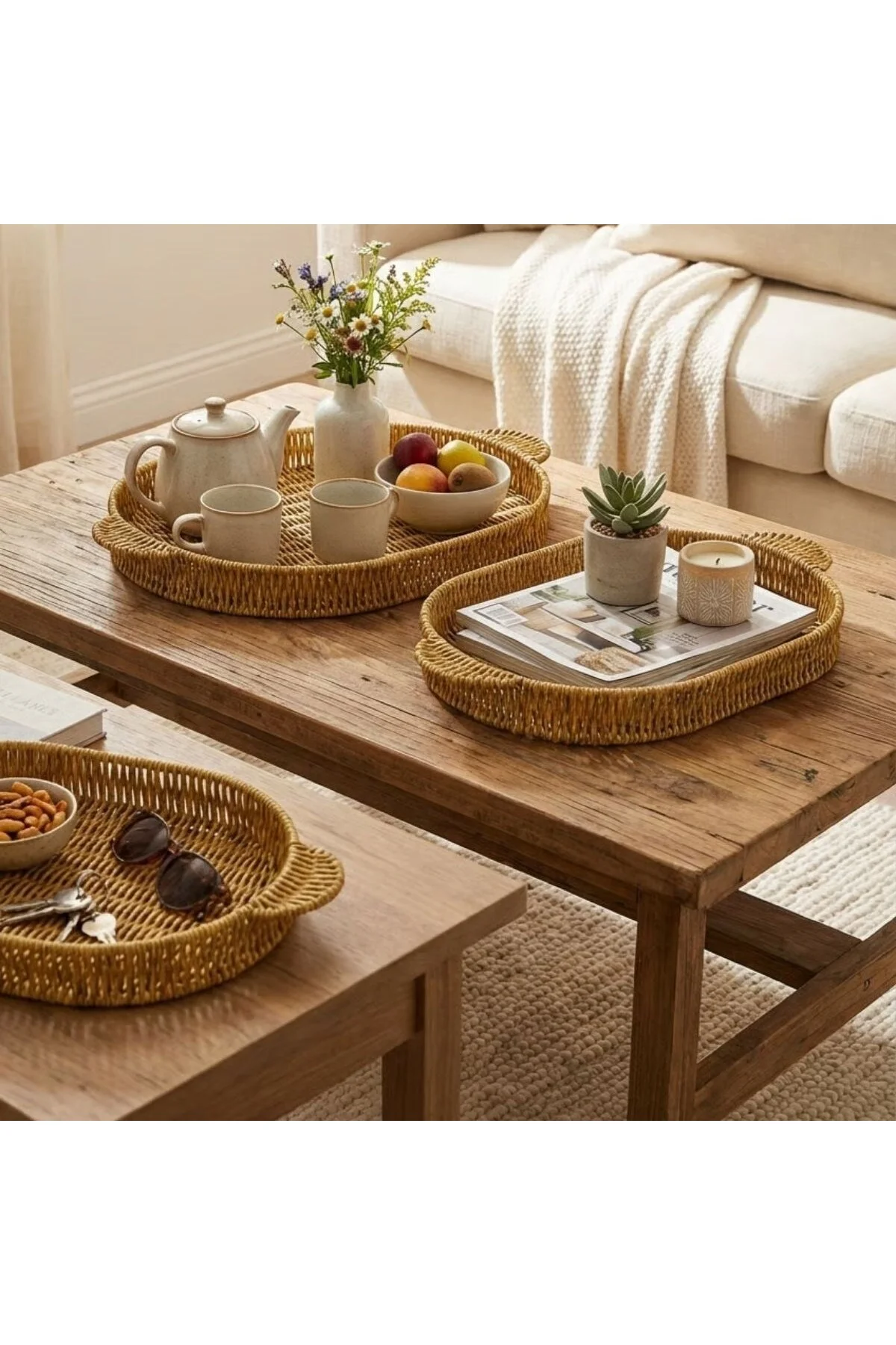 İç İçe Geçebilen 3’lü Oval Plastik Rattan Tepsi Seti–Hasır Görünümlü Çok Amaçlı Servis ve Sunum Teps İç İçe Geçebilen 3’lü Oval Plastik Rattan Tepsi Seti–Hasır Görünümlü Çok Amaçlı Servis ve Sunum Teps - Görsel 4