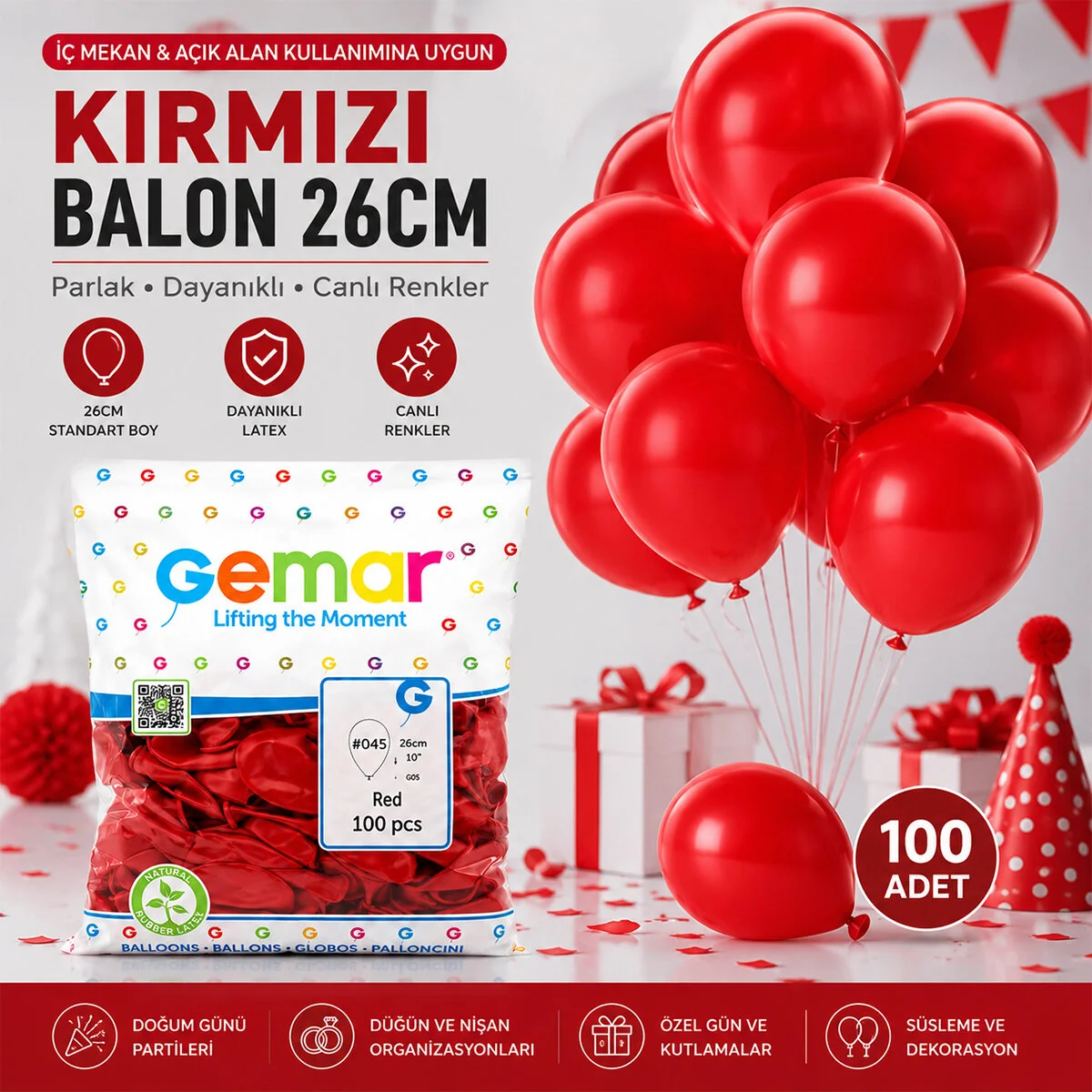 İç Mekan - Kırmızı Balon 10 Inc - 26CM - 100PCS Fiyatı, Yorumları ve Özellikleri