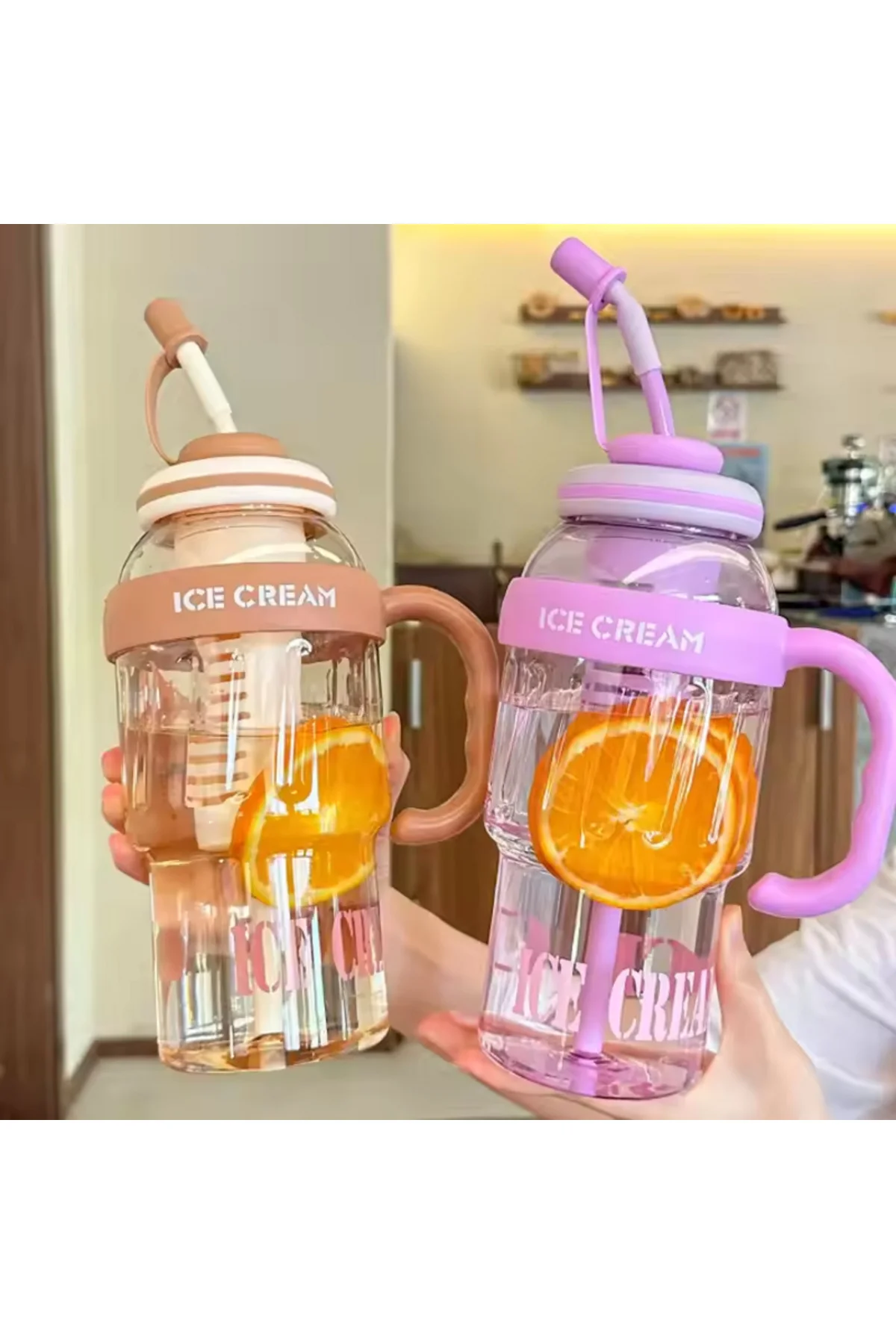ICE CREAM Tasarımlı Pipetli Suluk – 1.3 Litre Büyük Hacimli, Şeff