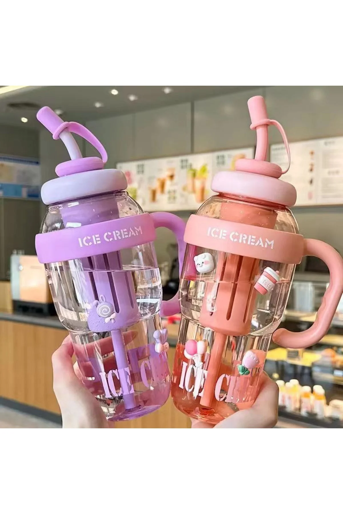 ICE CREAM Tasarımlı Pipetli Suluk – 1.3 Litre Büyük Hacimli, Şeff
