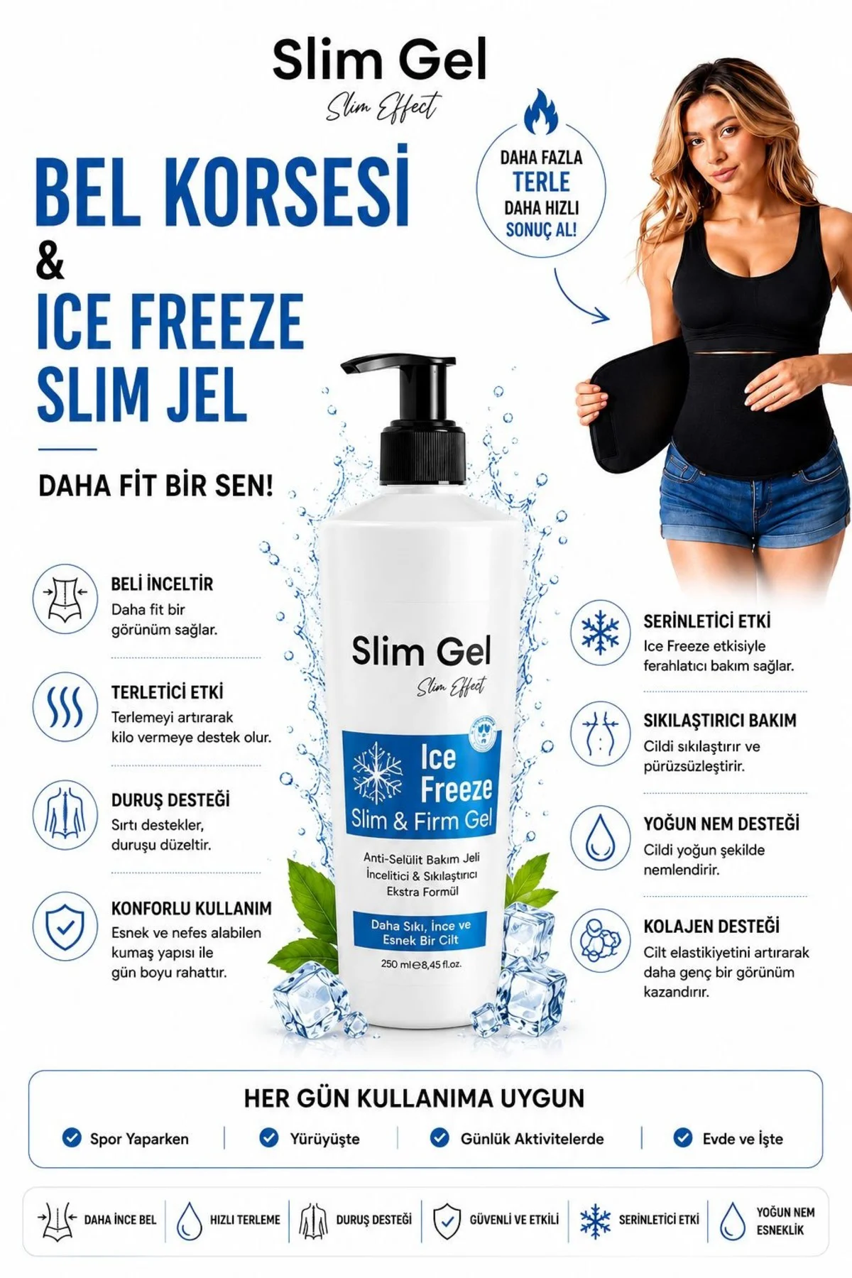 Ice Freeze , Toparlayıcı Jel 250 ml ve Termal Bel Korsesi 2'li Se