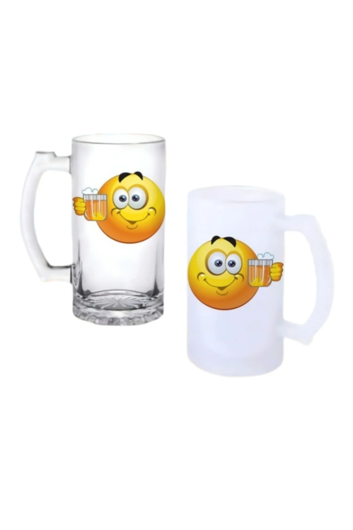 İçen Emoji Kulplu Bira Bardağı Buzlu veya Şeffaf Seçenekli 0104