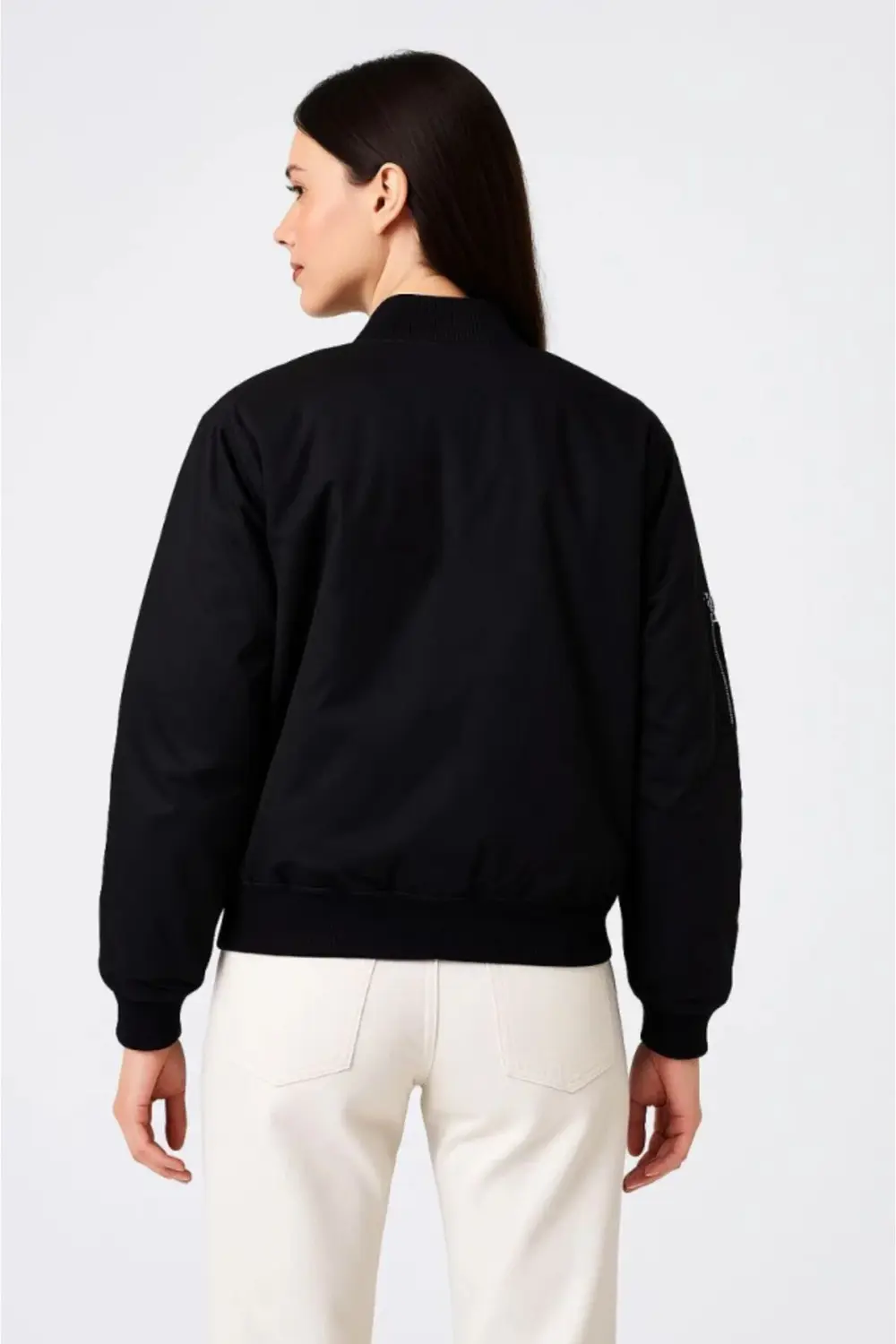 Içi Astarlı Fermuarlı Bomber Mont Ceket - Siyah