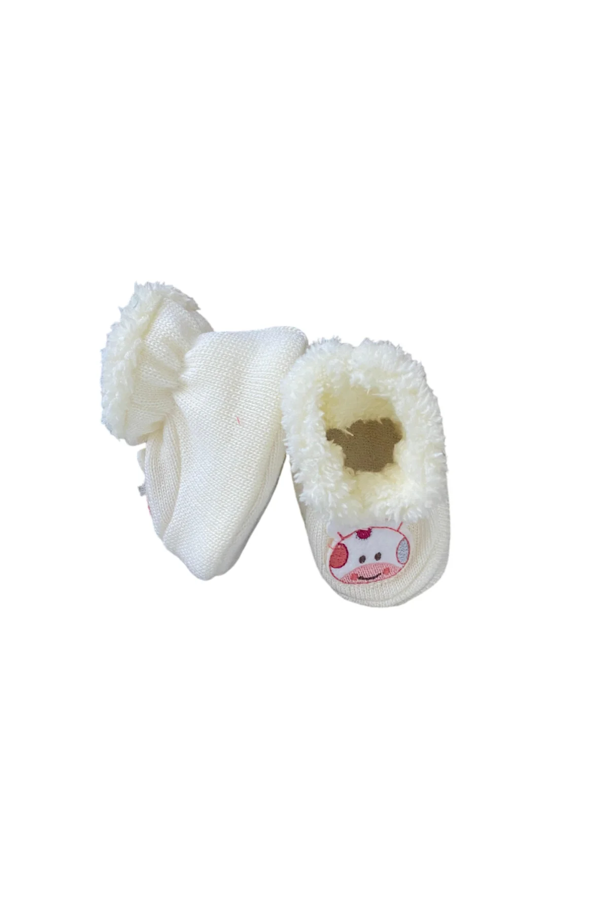İçi Pamuklu Örgülü Hayvan Figuranlı Beyaz Bebek Patik  0-12 ay