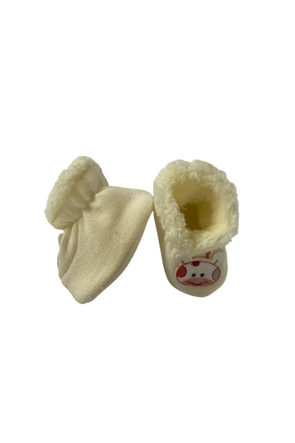 İçi Pamuklu Örgülü Hayvan Figuranlı Beyaz Bebek Patik  0-12 ay