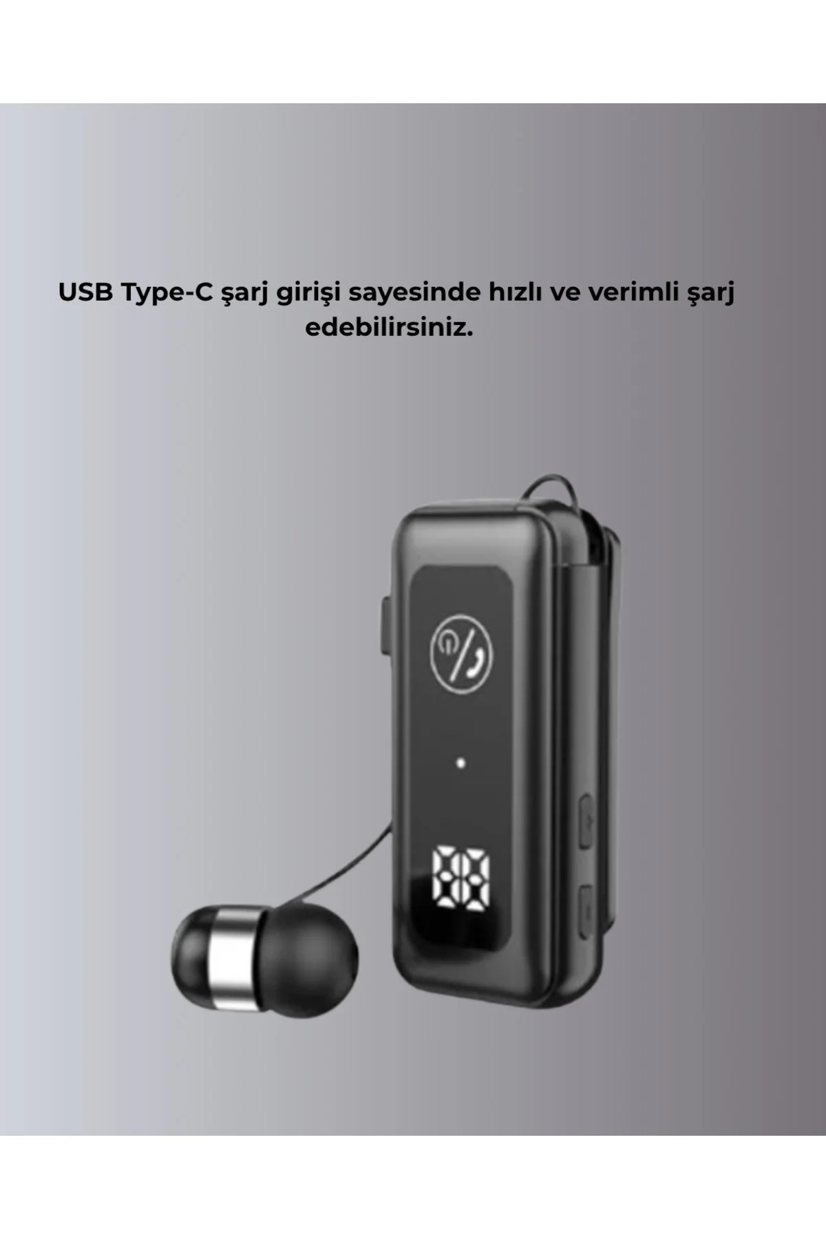 İçi Sarılabilen Kablo ve Yaka Klipsli Bluetooth Kulaklık