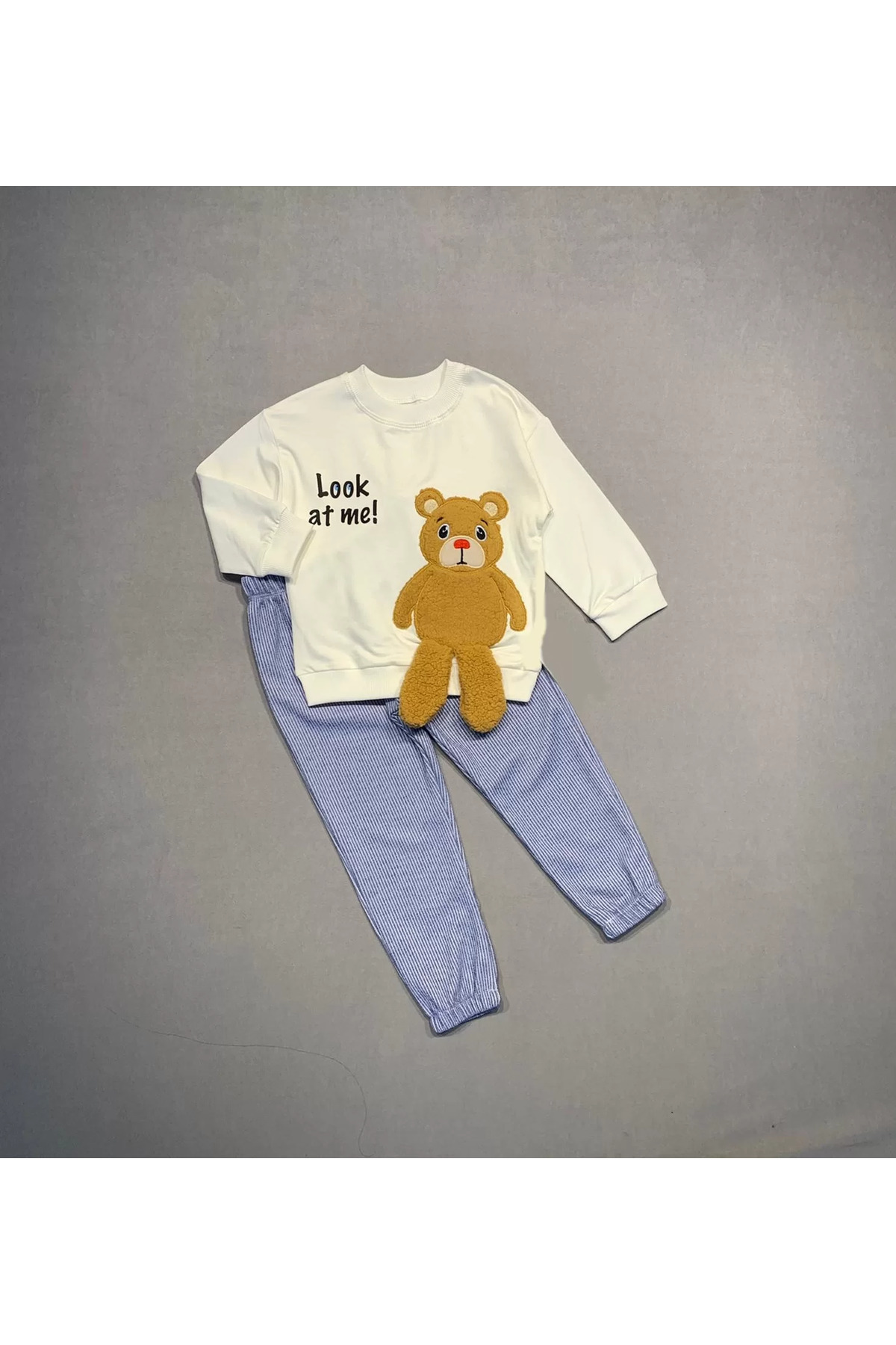 Mcem Store İcik Sallanan Ak Desenli Likra Penye Kumaş Sweat Pantolonlu Kiz E