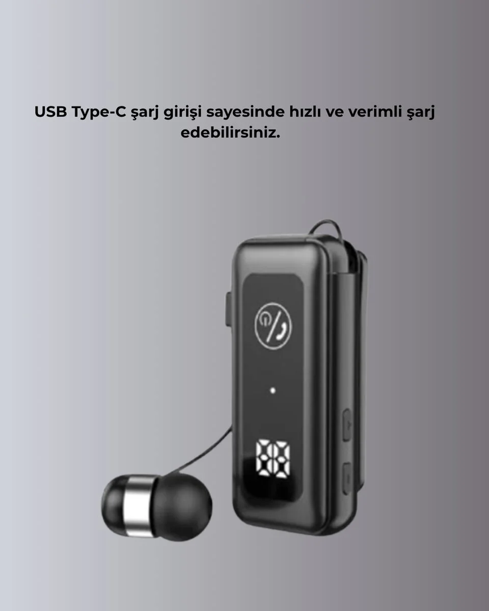 İçine Sarılabilen Kablo ve Yaka Klipsli Bluetooth Kulaklık - Bluetooth 5.2, 20 Saat Pil Ömrü, MikroSD Modu