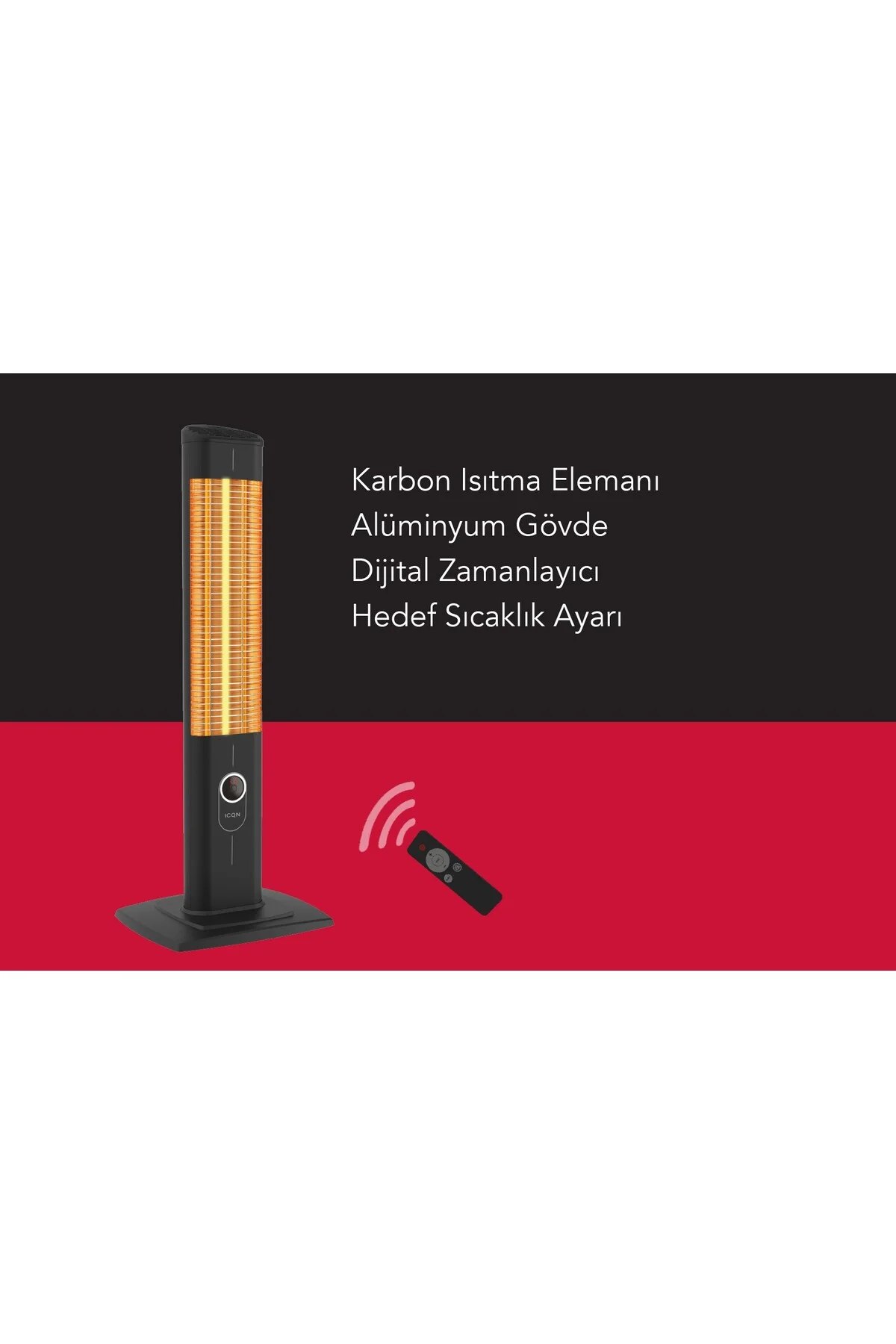 ICQN Craft Serisi IC2300 Suya-Toza Dayanıklı 2300 W Siyah Uzaktan Kumandalı İç/Dış Mekan Isıtıcı ICQN Craft Serisi IC2300 Suya-Toza Dayanıklı 2300 W Siyah Uzaktan Kumandalı İç/Dış Mekan Isıtıcı