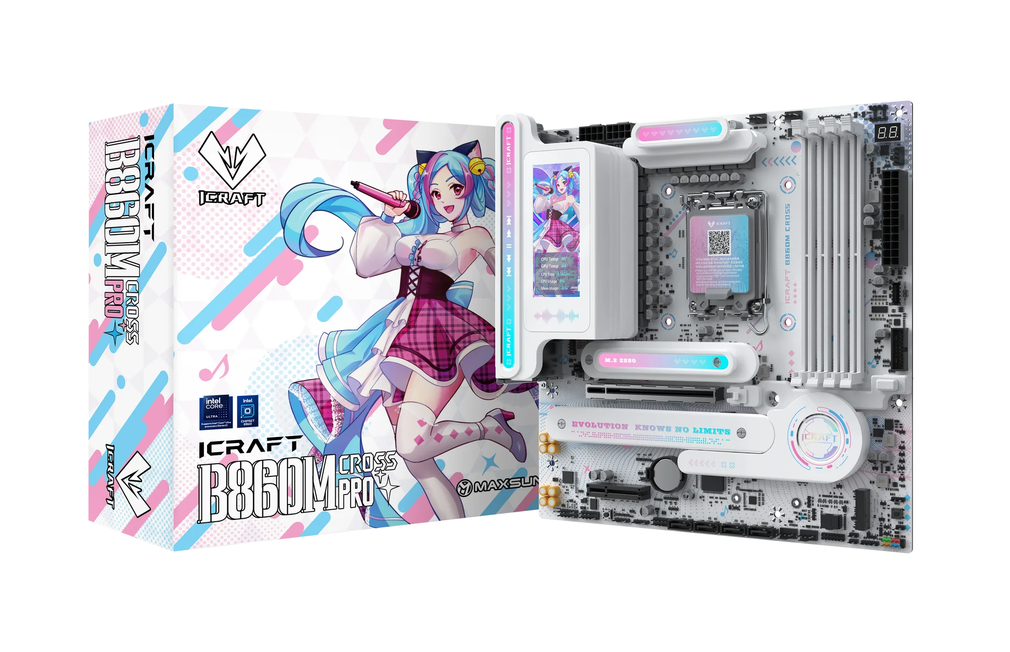 İCraft B860M Cross PRO WIFI LGA1851 DDR5 8000Mhz M.2 HDMI mAtx Intel Anakart Beyaz