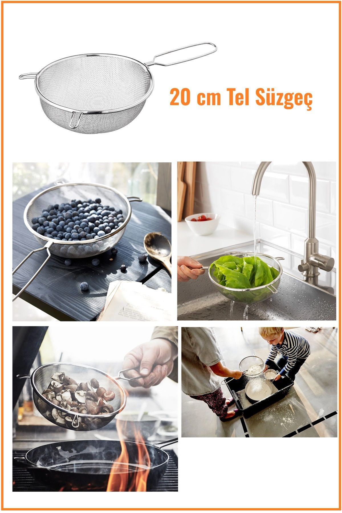 İkea İdealisk Orta Boy Paslanmaz Çelik Metal Süzgeç 20 Cm