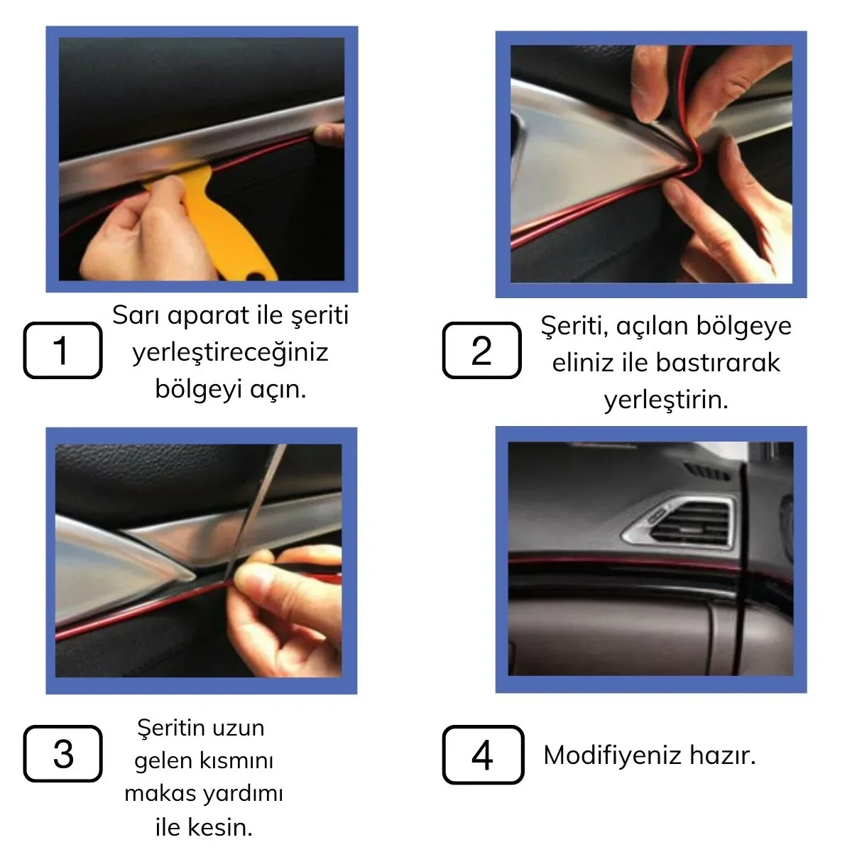 ieg™ Mavi Araba OtoTrim Dekorasyon Şeridi Kauçuk Elastik Kolay Kurulum 5 metre Şerit Bant