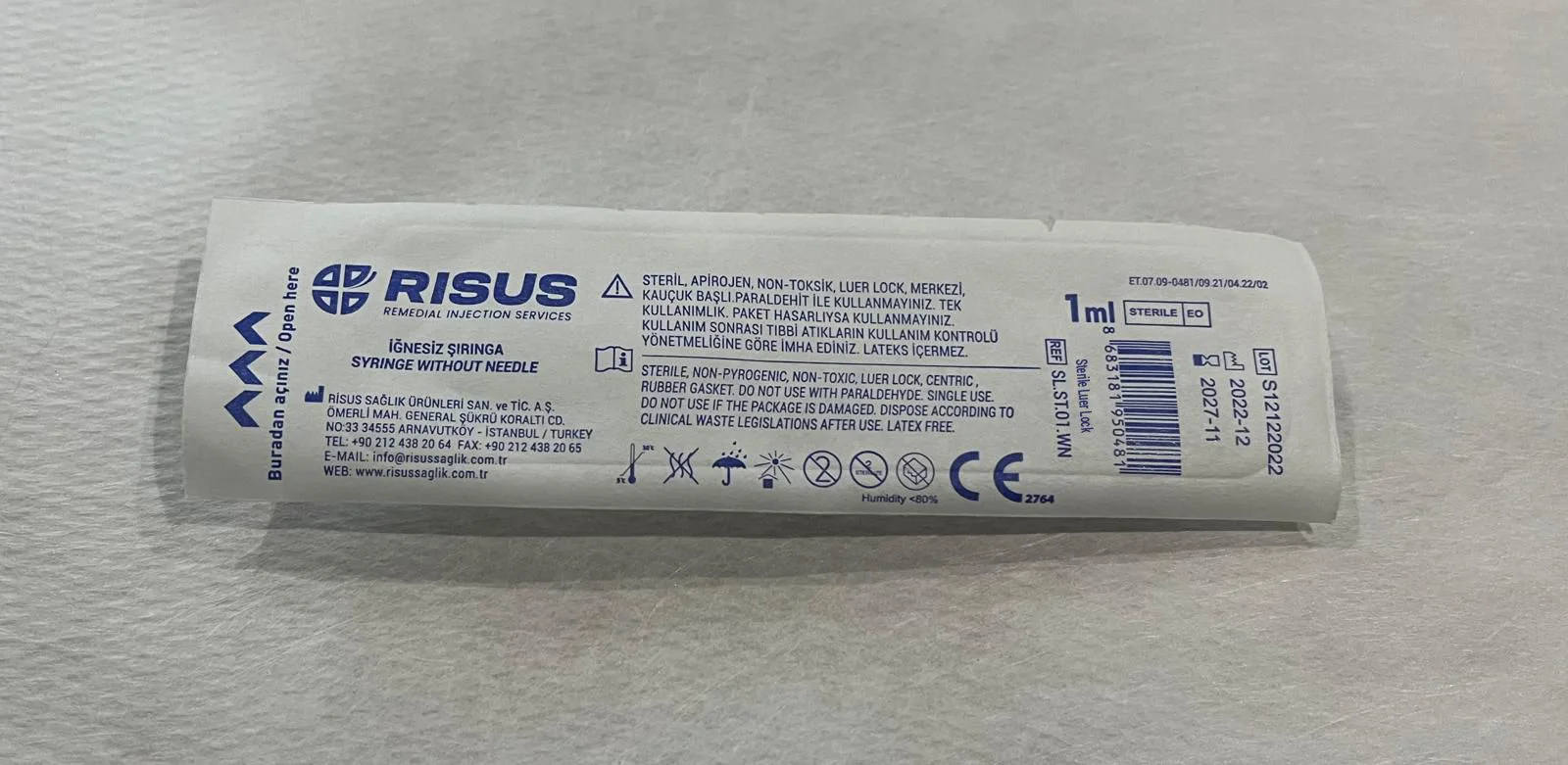 İğnesiz Şırınga Luer Lock 1 ML - Steril Tek Kullanımlık Şırınga