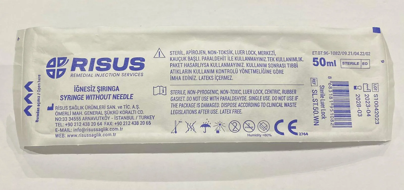 İğnesiz Şırınga Luer Lock 50 mL - Steril Tek Kullanımlık Tıbbi Şırınga