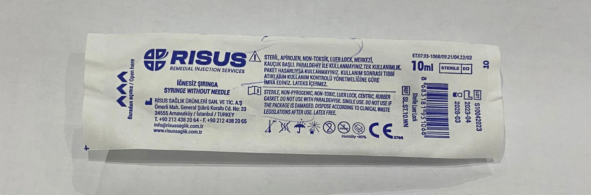 İğnesiz Şırınga Luer Lock 10 ML – Vidalı Bağlantılı Steril Şırınga