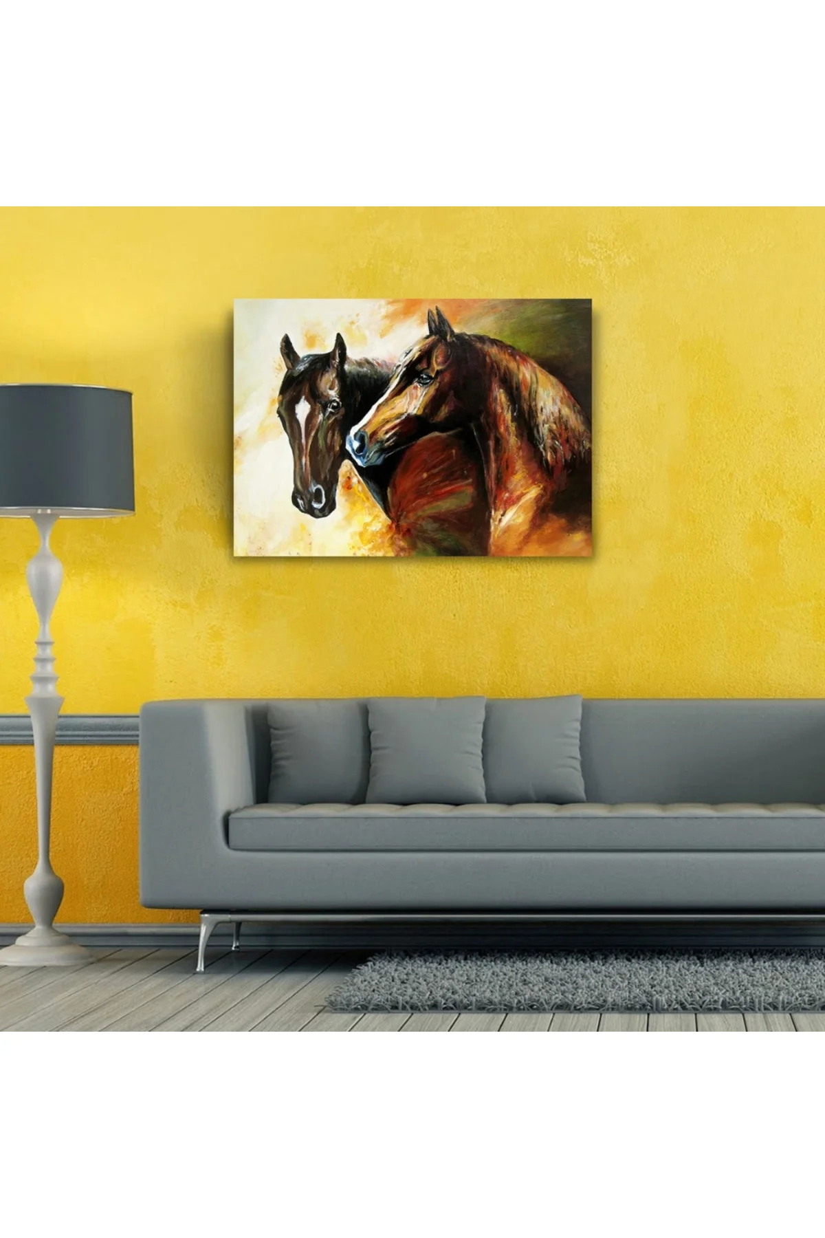 İki At Yağlıboya Kanvas Tablo 50 x 70