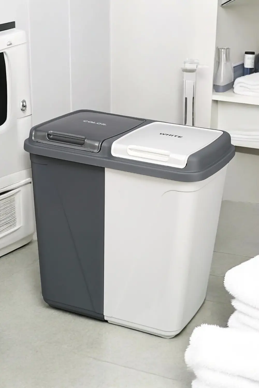 İki Bölmeli Kapaklı Çamaşır Sepeti, Çok Amaçlı Depolama, 90lt Hac