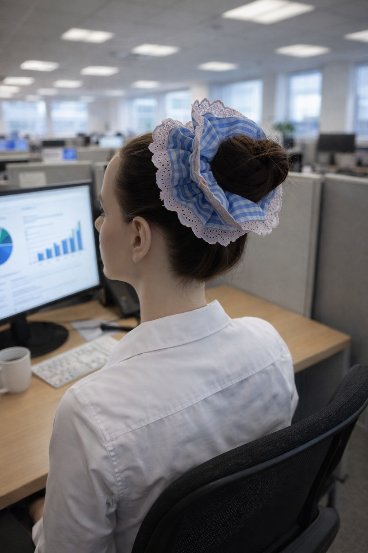 İki Boyutlu Kareli Maxi Boy Lastikli Saç Tokası