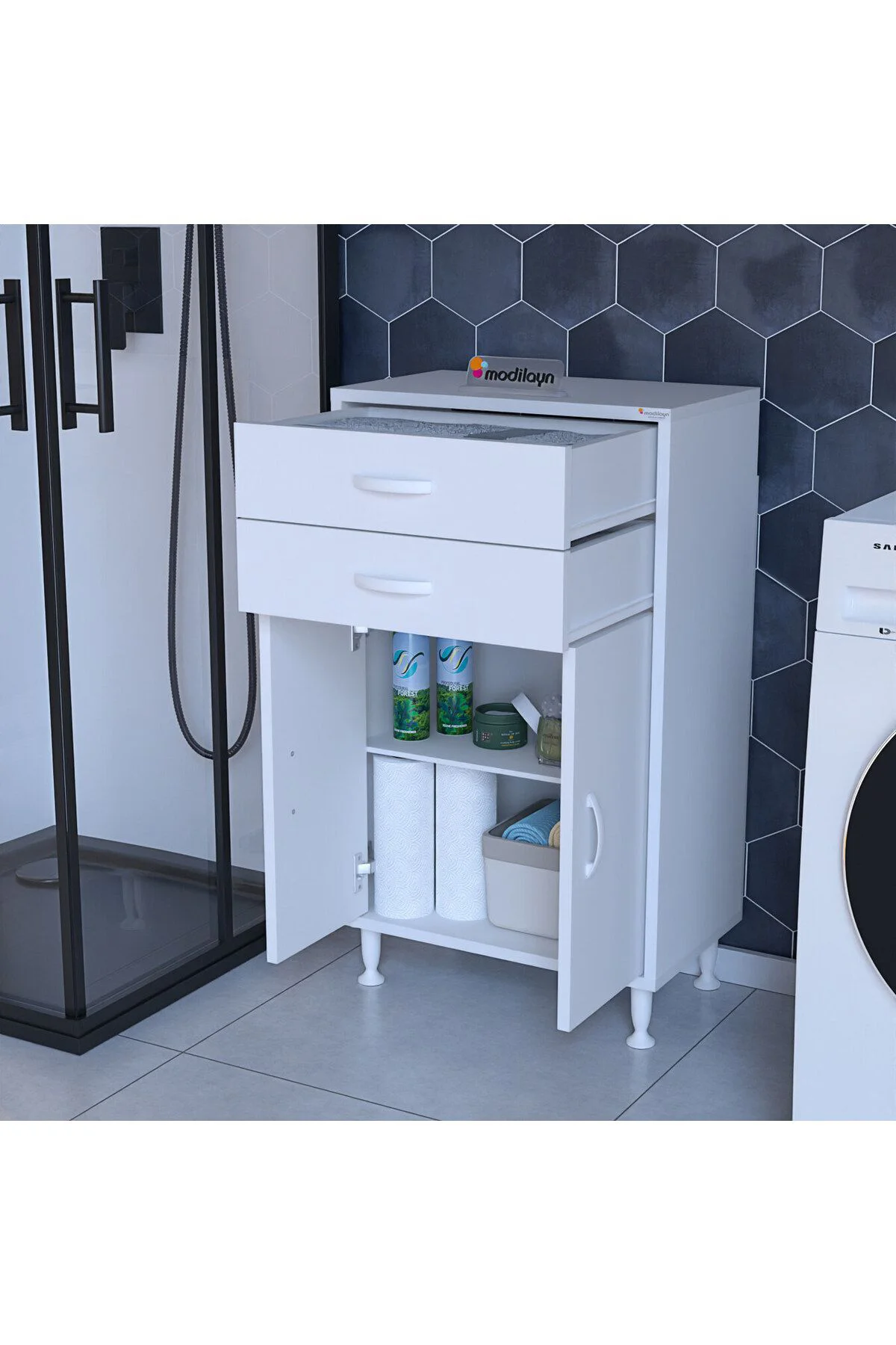 İki Çekmeceli İki Kapaklı Çok Amaçlı Dolap Mutfak Dolabı Banyo Do