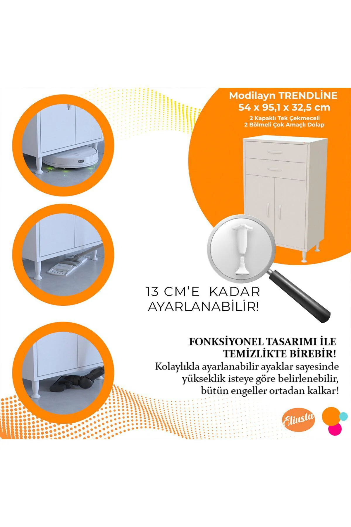 İki Çekmeceli İki Kapaklı Çok Amaçlı Dolap Mutfak Dolabı Banyo Do