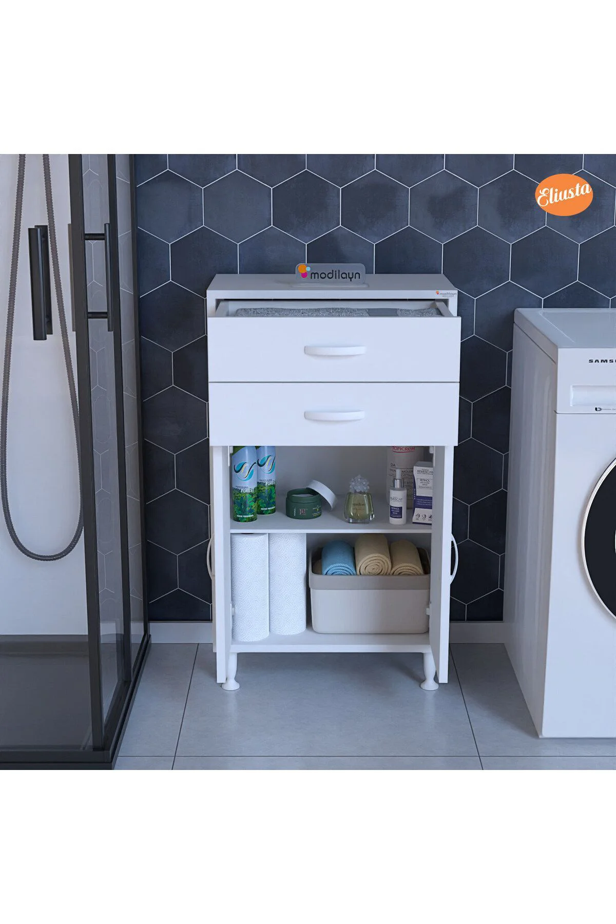 İki Çekmeceli İki Kapaklı Çok Amaçlı Dolap Mutfak Dolabı Banyo Do