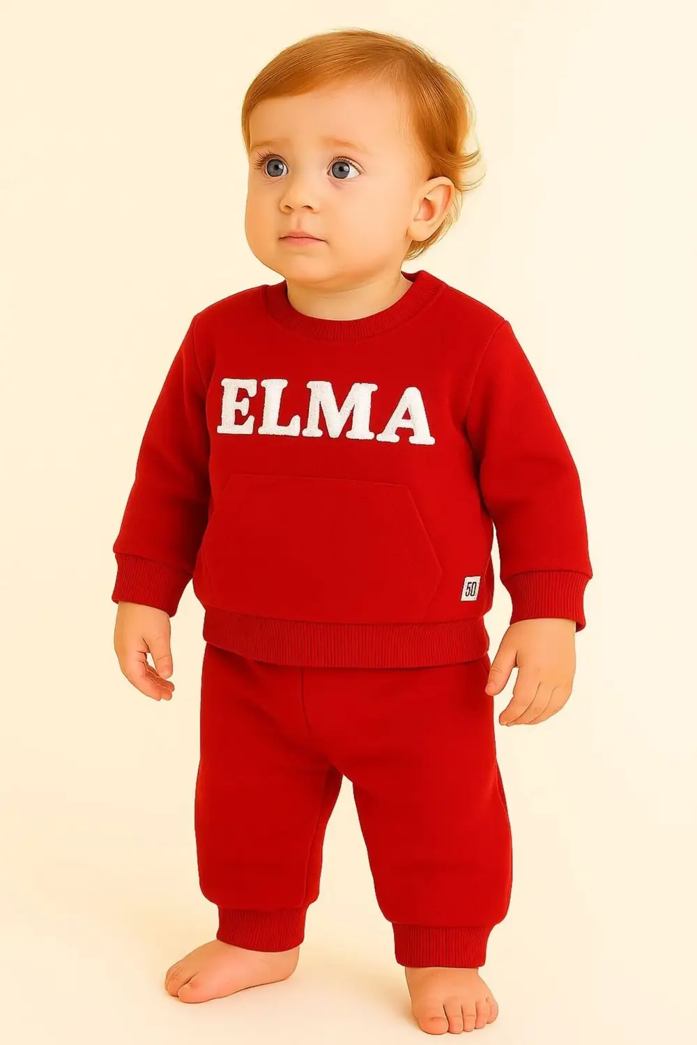 İki İp Süzene Elma Yazılı Kışlık Unisex %100 Pamuklu Bebek Takım