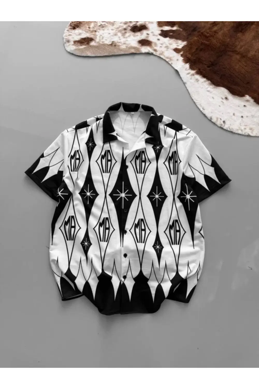 İki İplik Kumaş Baskılı Gömlek - Beyaz