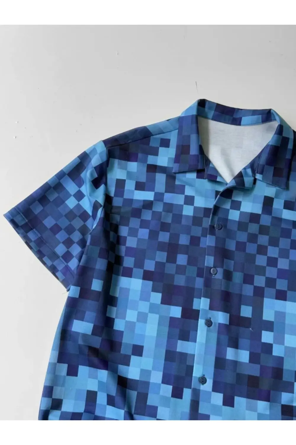 İki İplik Kumaş Baskılı Gömlek - Mavi